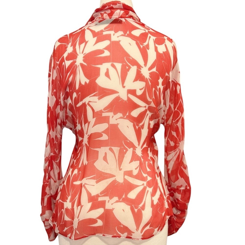 Yigal Azrouel Silk Chiffon Floral Empire Waist Blouse Red White Size 10 - Picture 3 of 10